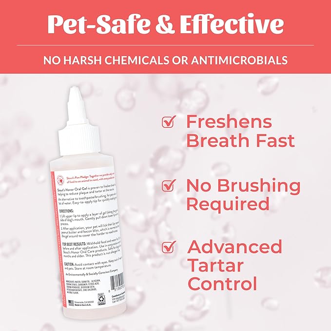 SKOUT'S HONOR Freshens Breath Peanut Butter & Bacon Oral Gel - Fights Plaque and Tartar, Freshens Breath Fast, No Brushing Required, 4 oz