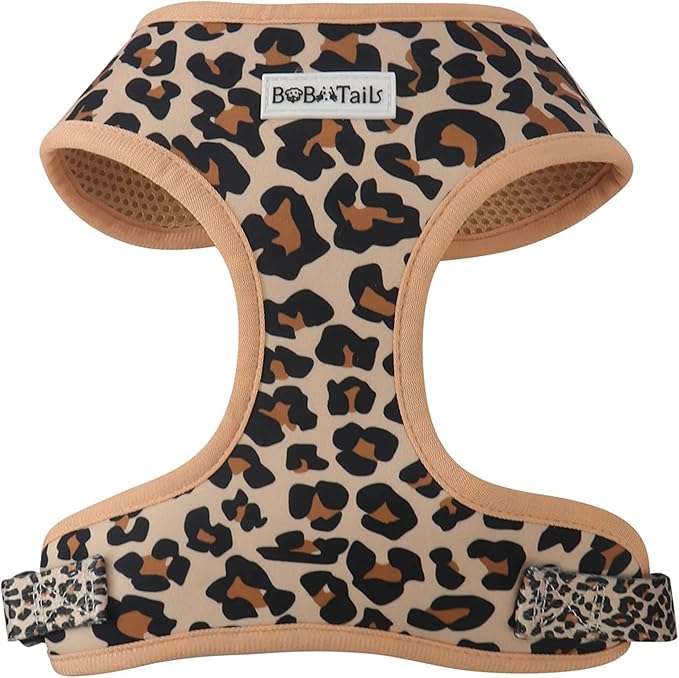 Flower Printed Dog Harness with D-Ring Leash Clip Set,Adjustable Soft Padded and Polyster Fabric Pet Vest for Medium and Small Dogs (Leopard, Medium)