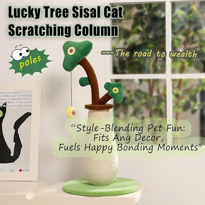 Cat Scratching Post, 26.4 Inches with Sisal & Hanging Ball, Scratching Post with Stable Soft-Touch Base, Cat Scratchers for Indoor Adult Cats