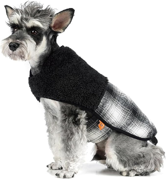 FOFOS Dog Winter Coat, Plush Dog Jacket with Leash Hole, Adjustable Warm Pet Snow Vest for Small Medium Dogs, Black, XL