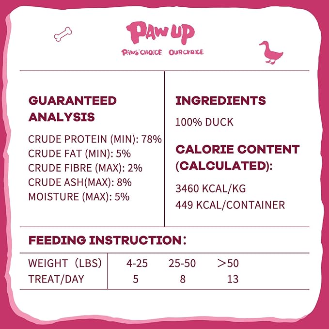 PAWUP Freeze Dried Duck Treats for Cats Dogs, Rawhide Free Freeze-Dried Raw Food Topper, High Protein, Gluten&Grain Free, 4.6oz