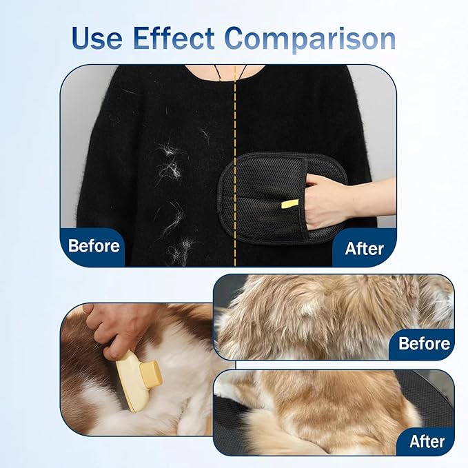 2 Pcs Pet Hair Removal Glove with Cat Comb,Reusable Electrostatic Pet Cat Dog Hair Remover Grooming Gloves Brush Tool for Couch,Furniture,Carpet,Car Seat