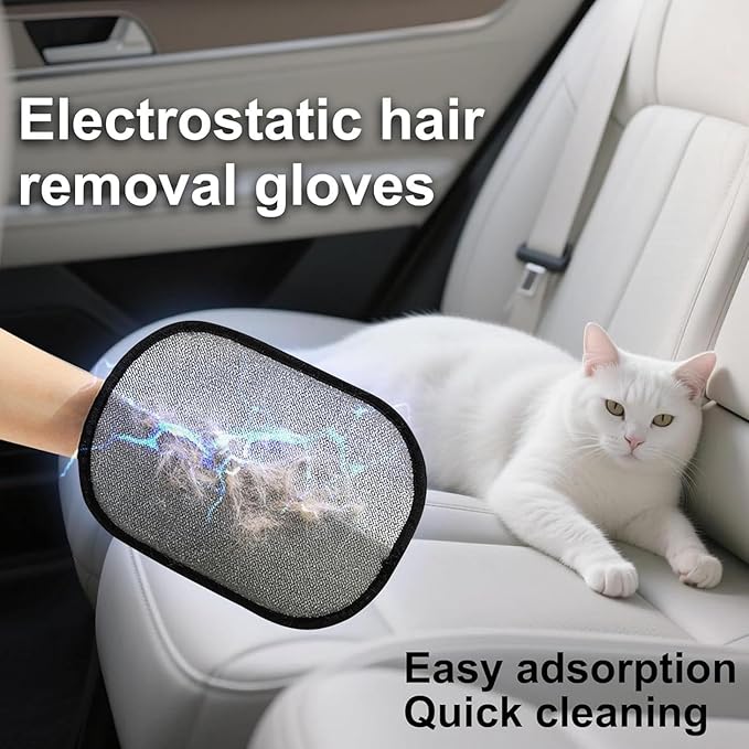 Pet Hair Removal Glove, Pet Hair Removal Tool, Electrostatic Cats and Dogs Pet Hair Removal Gloves, Suitable for All Pets, Reusable (2pcs)