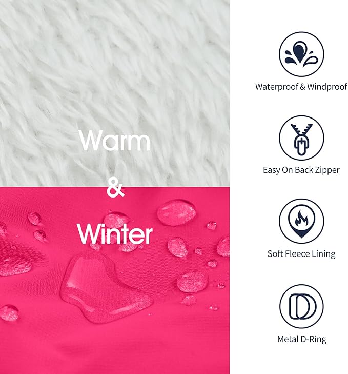 IECOii Dog Winter Coat Waterproof - Rosered, Medium - Dog Coat with Harness Built in for Medium Dogs,Thermal Warm Fleece Lined with Zip Up Cold Weather Jacket,Reflective Snowsuit for Outdoor Hiking