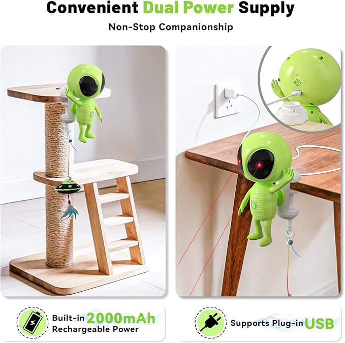 ORSDA Laser Cat Toys for Indoor Cats, 2 in 1 Interactive Automatic Dual Laser & Catnip UFO Dangler for Kitten Toys, Truly Random Trajectory Radar Motion-Activated, Rechargeable 4 Modes, Clamp Design