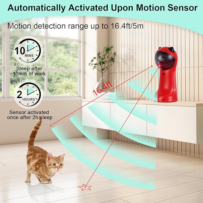 TBTeek Cat Toy Motion-Activated, Rechargeable Automatic Cat Toy with Rotating Red Light, 4 Speed Modes for Indoor Cats, Kittens & Dogs（Red）