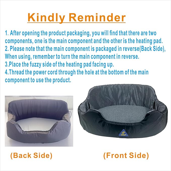 Self-Warming Heated Orthopedic Dog Bed with Dual-Side Comfort (Grey), Reversible Heating Pad for Cats & Small Pets, Waterproof and Machine Washable