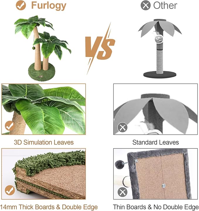 Cat Scratching Post, 35" Tall Cat Scratcher with Natural Sisal Rope, 5 Interactive Toy Balls and 2 Curved Design Scratching Posts for Indoor Cats Adults and Kitten (Style B)