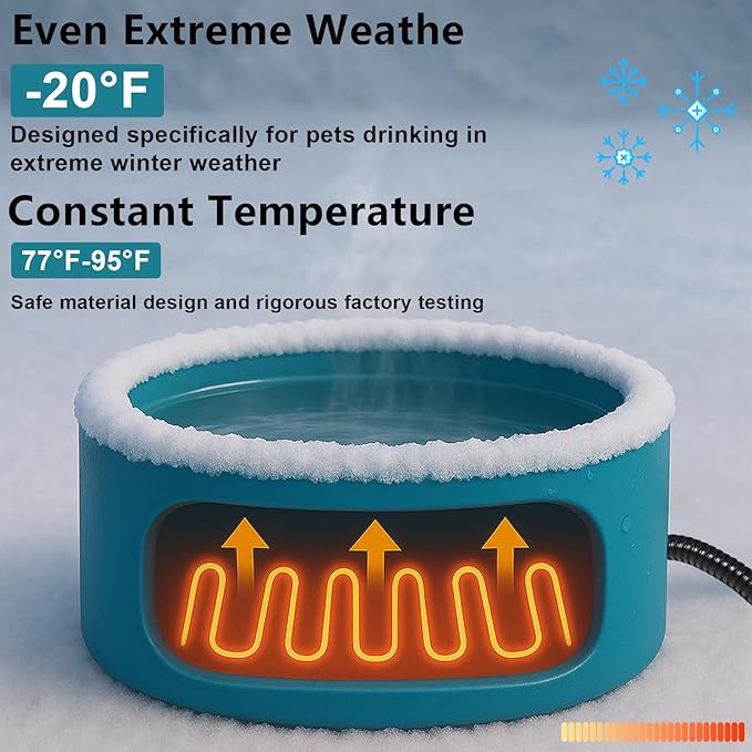 Pet Heated Bowl for Dog,Cat Warming Water Bowl with Chew Resistant Power Cord, Outdoor Waterproof Smart Uniform Heating for Small Animals Bird Chicken Rabbit Duck (108 fl oz, Blue)