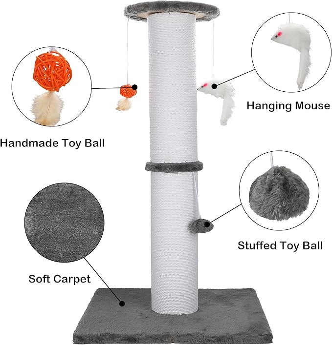 Cat Scratching Post 36.5 Inch Heavy Duty Cat Scratch Post for Large Cats, Handmade Rope Cat Post for Indoor Cats Adults, Stable & Durable(Grey)