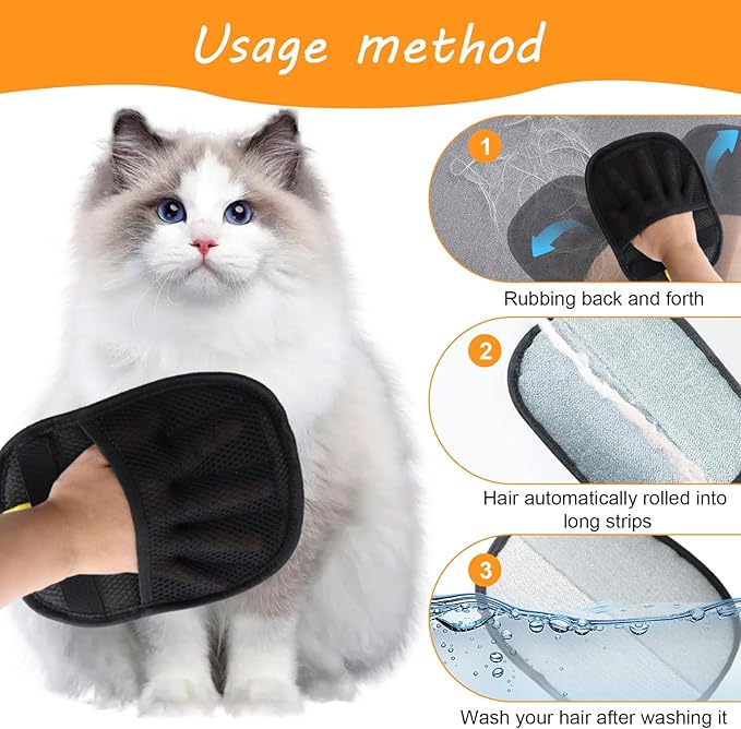 2 Pack Electrostatic Pet Hair Removal Glove, Reusable Cats & Dogs Lint Removal Tool for Furniture, Couch, Carpet, Curtain, Clothes, Car Seat, Pet Grooming