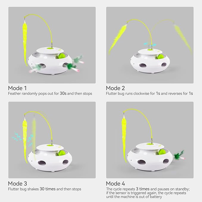 ALL FOR PAWS 3 in 1 Interactive Flutter Bug Cat Toy with Rolling Balls, Whack-a-Mole Feather Toy Automatic Kitten Spinner Toys, Mental Stimulation for Indoor Cats,Includes 6 Teaser Refills