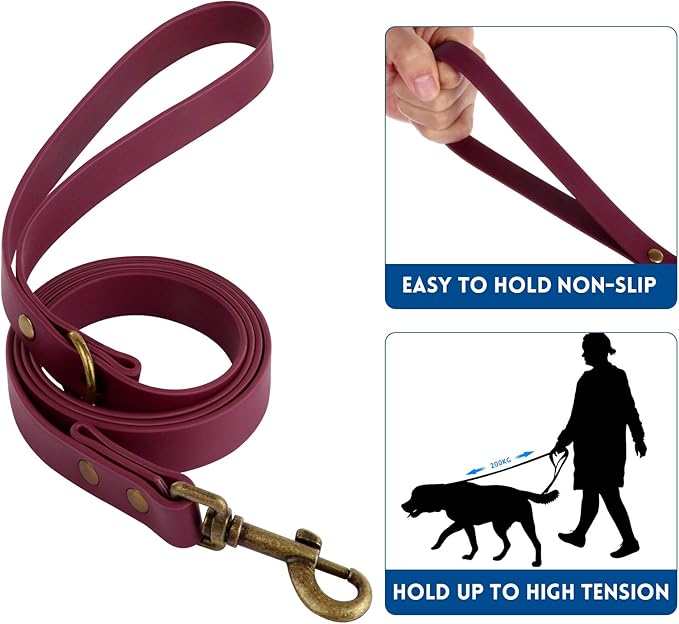 Wisedog Dog Collar and Leash Set, Waterproof Adjustable Puppy Collars with Cute Tag 6FT Dog Leash with Poop Bag for Small Medium Large Dogs (XL, Burgundy)