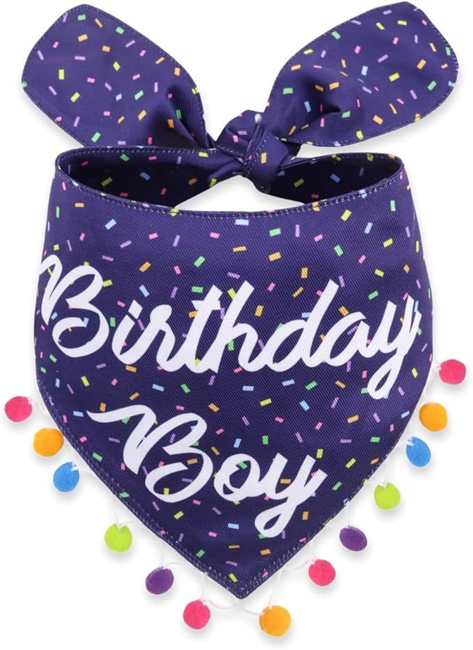 LunaMarie - Luxury Pet Birthday Bandanas -Premium & Silky Poly Fabric | 100% Handmade | Custom Shape Dual Layered (Birthday Boy, Medium)
