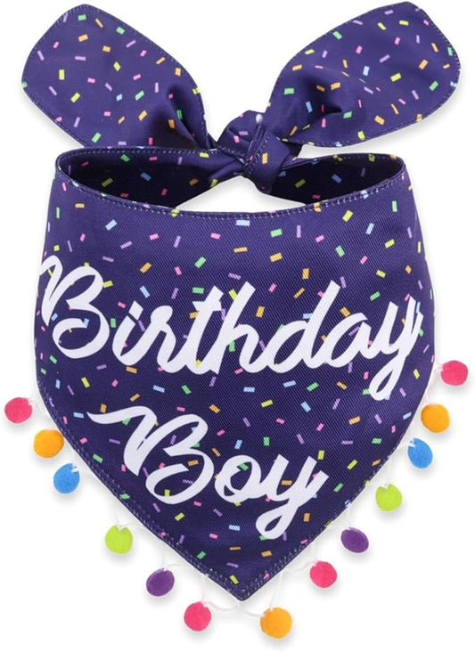 LunaMarie - Luxury Pet Birthday Bandanas -Premium & Silky Poly Fabric | 100% Handmade | Custom Shape Dual Layered (Birthday Boy, Small)