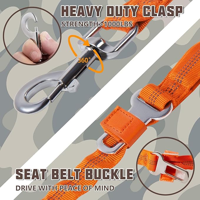 AUROTH Large Dog Leash - Heavy Duty Bungee, No Pull, Orange 6FT, 2 Padded Handles