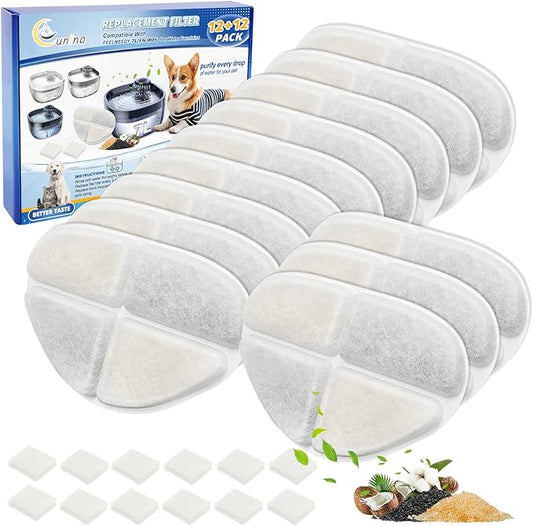 12 Pack Filter & 12 Pump Sponges Dog Water Bowl Filter Compatible with FEELNEEDY Dog Fountain 7L/1.8Gal(FN-W05), 12+12 Cat Drinking Fountain Filters Fit for Pet Automatic Water Dispenser