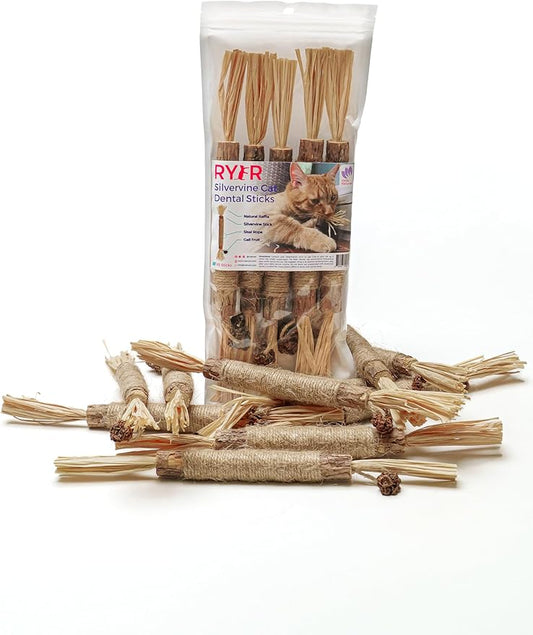 RYERCAT Silvervine Sticks for Cats - 100% Natural Cat Chew Toy for Aggressive Chewers and Kitten Teething - Pet Friendly, Smooth Finish, Irresistible Taste and Smell (5 Pack)