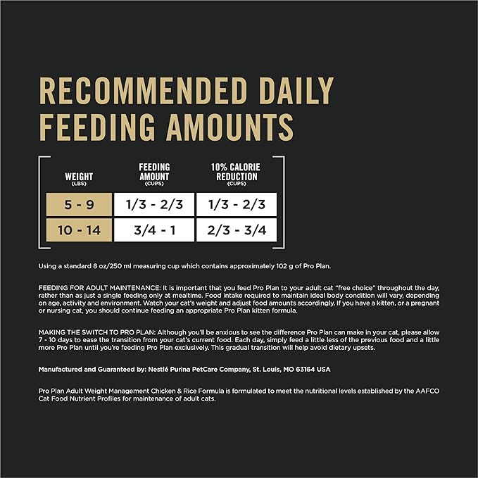 Purina Pro Plan Weight Control Dry Cat Food, Chicken and Rice Formula - 16 lb. Bag