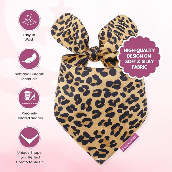 LunaMarie - Luxury Dog Bandanas - Cute Leopard Designs | Premium & Soft Poly Fabric | 100% Handmade Adjustable Shape Animal Print Pet Scarfs Small, Medium, Large (Leopard, Large)