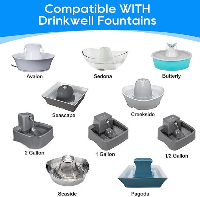 12+12 Pack Cat Water Fountain Filter, Pre-Sponge & Replacement Carbon Filters Compatible with Petsafe for Drinkwell Fountain Avalon Pagoda Seascape Pet Fountains