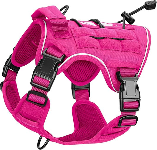 Heavy-Duty Tactical Dog Harness for Large Dogs, No Pull Adjustable Reflective Pet Vest with Molle System, K9 Military-Grade Control for Service Training, Outdoor & 10+ Breeds, Hot Pink, Small