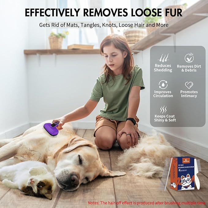 3 PCS Dog Grooming Brush Kit – Self Cleaning Slicker Brush for Shedding Short & Long Haired Dogs & Cats. Removes Loose Fur, Undercoat, Mats, Tangles for Small, Medium & Large Pets. Purple