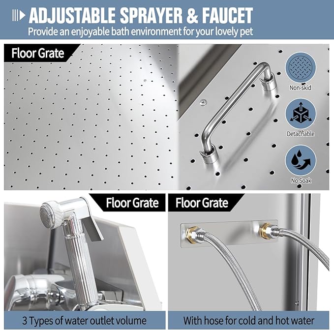 38" Pet Dog Bathing Station W/Ramp, Professional Stainless Steel Dog Grooming Tub W/Soap Box, Faucet, Rich Accessory, Dog Bathtub for Large, Medium, Small Pets, Washing Sink for Home,R-RAMP