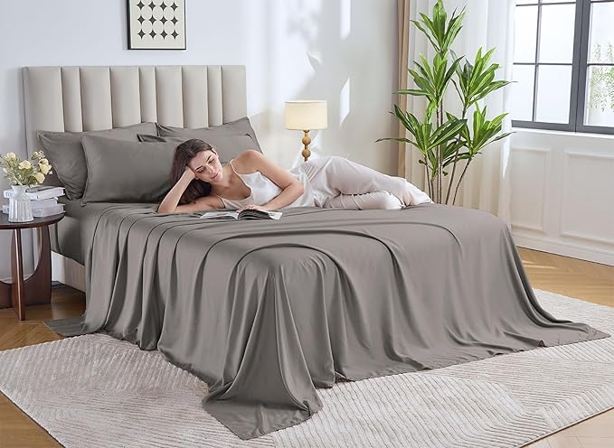 Pure Bamboo Queen Sheets, Genuine 100% Organic Viscose Derived from Bamboo Bed Sheet Set, Luxuriously Soft & Cooling, Double Stitching, 2 Year Quality Promise (Queen, Graphite)