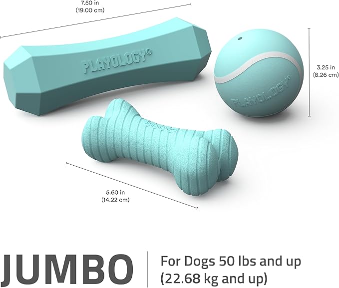 Playology Dog Toys | Variety Gift Box Set of Toys for Large Dogs | Jumbo Peanut Butter Scented Dual Layer Bone, Squeaky Chew Ball, and Chew Stick - Easy to Clean and Made from Non Toxic Material