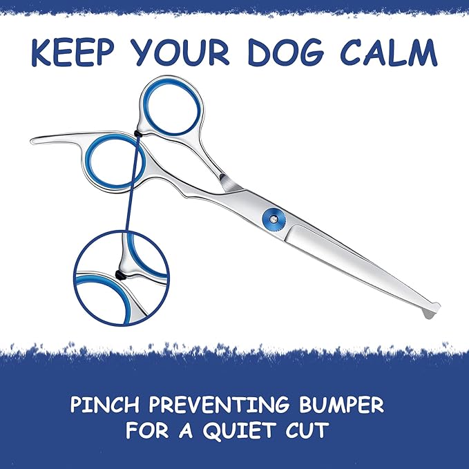 Dog Grooming Scissors - Maxshop 7 Inch Professional 2 Pack Heavy Duty Titanium Stainless Steel Pet Grooming Scissors Kit Rounded Tip Hair Cutting Curved Scissors Thinning Shears for Dogs and Cats