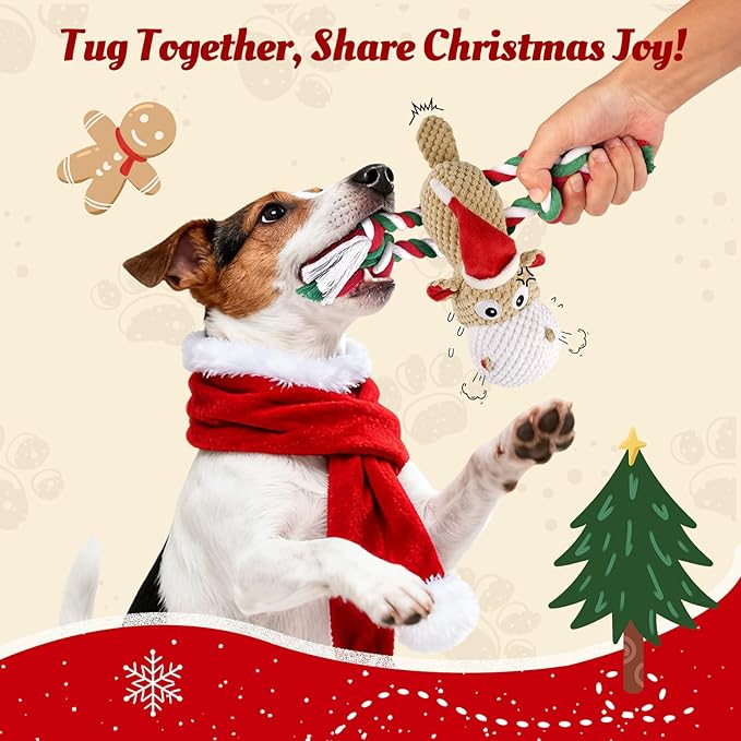 Christmas Dog Toys for Large Dogs - Squeaky Hippo Plush Dog Toys with Crinkle Paper, Cotton Ropes for Tug Games, Ideal Xmas Gift