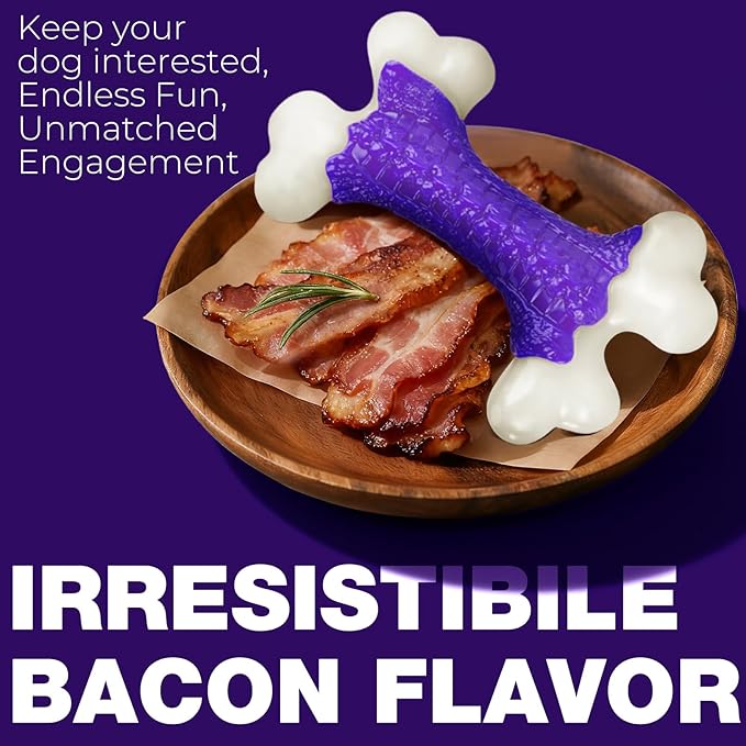 6-Pack Tough Dog Chew Toys for Aggressive Chewers Large Medium Breed Bacon Flavor, Bone Toy Dog, Nylon Heavy Duty Extreme Indestructible Teething Training