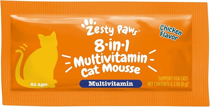 Zesty Paws 8-in-1 Multivitamin Cat Vitamins & Supplements Mousse - Cat Vitamins for Indoor Cats - Healthy Treat Squeeze Up for Gut, Immune, Heart, Skin & Coat Support - Chicken 14ct
