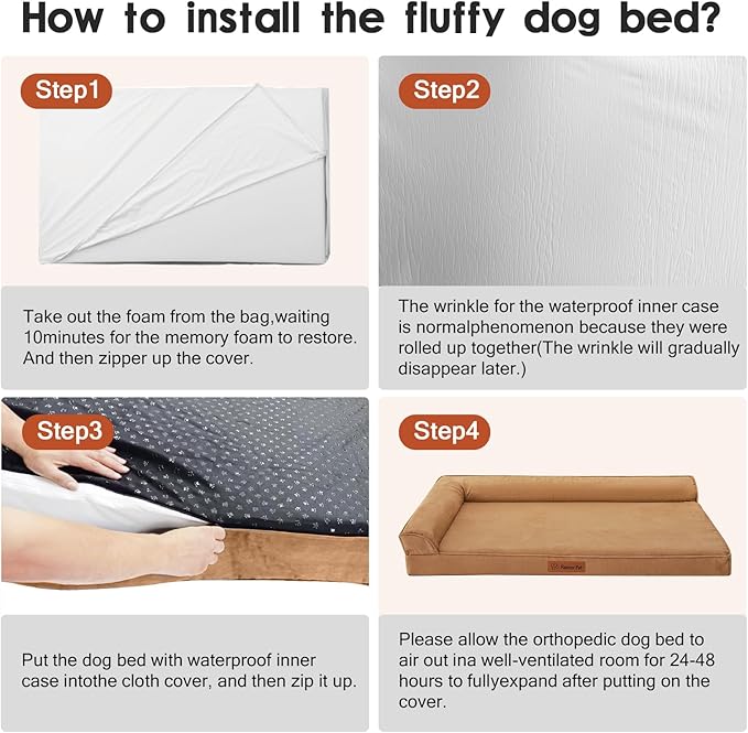 Orthopedic Dog Bed for Large Dogs, 41"x27"x6" Memory Foam Pet Bed with Washable Microsuede Cover, TPU Waterproof Liner & Nonskid Bottom, for Indoor, Outdoor, Crate ＆ Car Use, Khaki