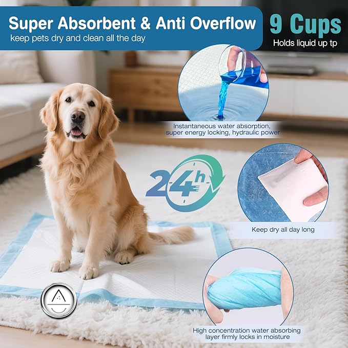 40 Pack Extra Large Dog Pee Pads, XXL Puppy Training Pads - 31.5 x 35.4 Inch, Quick Dry, 6-Layer Leak Proof Protection and Disposable Dog Pads with Super Absorbent for Indoor, Outdoor Use