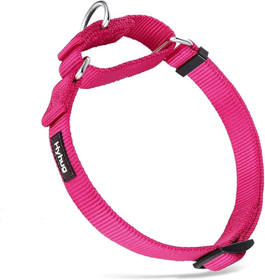 Hyhug Martingale Dog Collar Medium Pink |Escape - Proof Heavy Duty Nylon Durable No Slip, Ideal for Training & Daily Walks