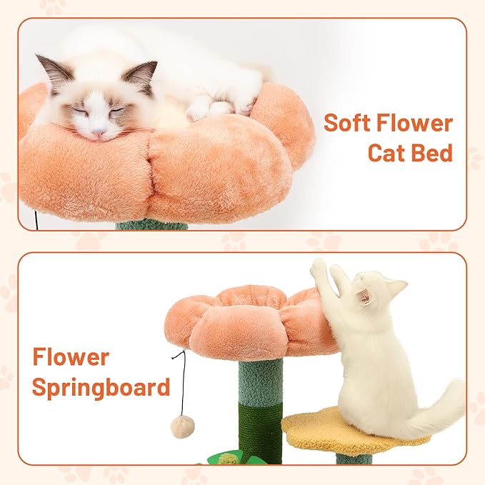 Sisal Cat Scratcher for Indoor Cat Kitten Sugar Ball Scratching Post with Hanging Ball,Solid Wooden 2 Level Track,Interactive Toy