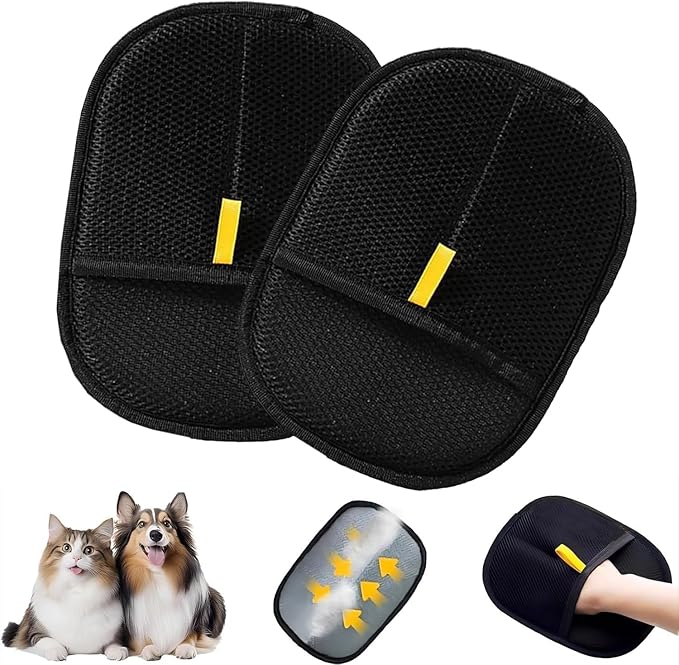 Pet Hair Removal Glove for Cats & Dogs, Efficient Grooming Gloves for Pet Hair, Cat Grooming Gloves for Hair Removal，Reusable Cat & Dog Hair Remover for Couch, Furniture, Carpet, Curtain(2Pcs)