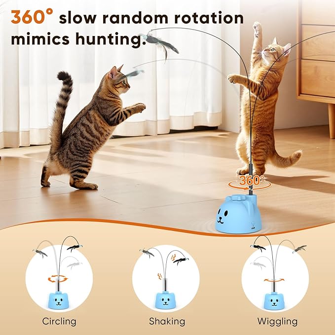 Interactive Cat Toys for Indoor Cats - Automatic Flying Bird Feather Toy, USB Rechargeable Electric Cat Teaser with Strong Suction Base, Smart Motion Activated Self-Play Enrichment Toy for Bored Cats