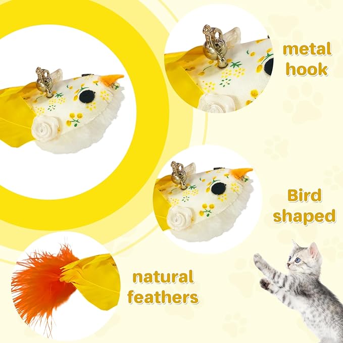 Walfront Interactive Cat Toy, Cat Teaser Wand with Double-Head Suction Base and 2 Realistic Bird Attachments for Indoor Self-Play and Exercise for Kittens and Adult Cats, Keeping Cats Playful & Happy