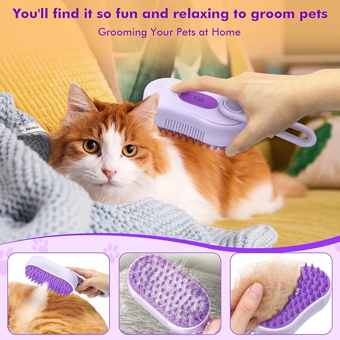 4-in-1 Cloud Care Cat Brush Brush for Shedding, Pet Steam Brushs for Indoor Long and Short Hair Cats and Dogs, Anti-Static, Massage, Cleaning, Shedding & Combing All in One