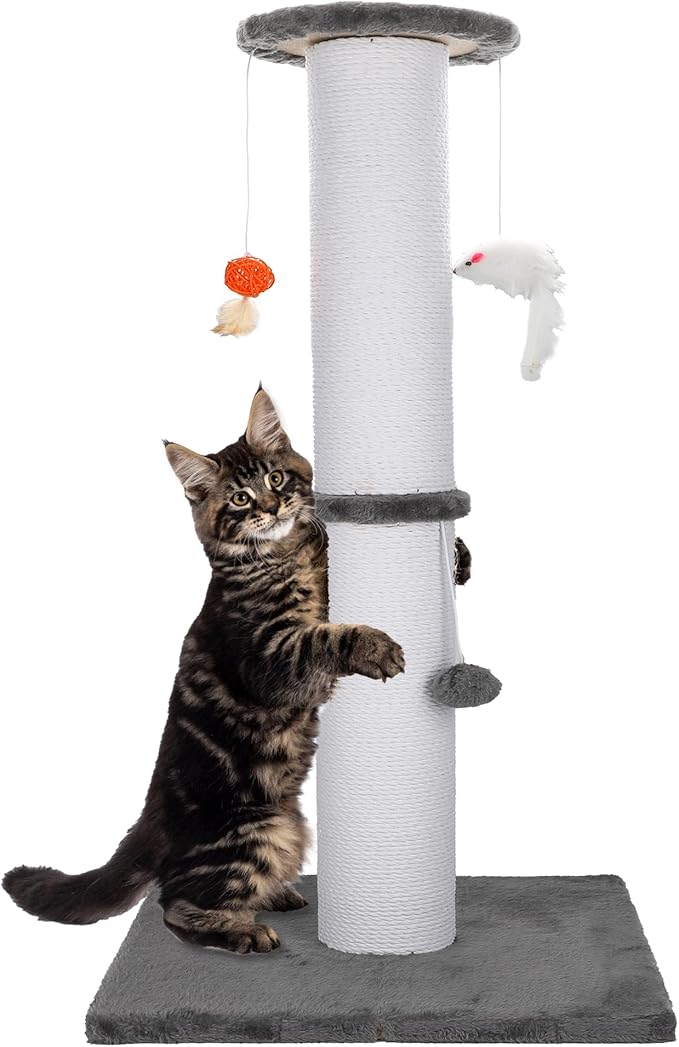 Cat Scratching Post 36.5 Inch Heavy Duty Cat Scratch Post for Large Cats, Handmade Rope Cat Post for Indoor Cats Adults, Stable & Durable(Grey)