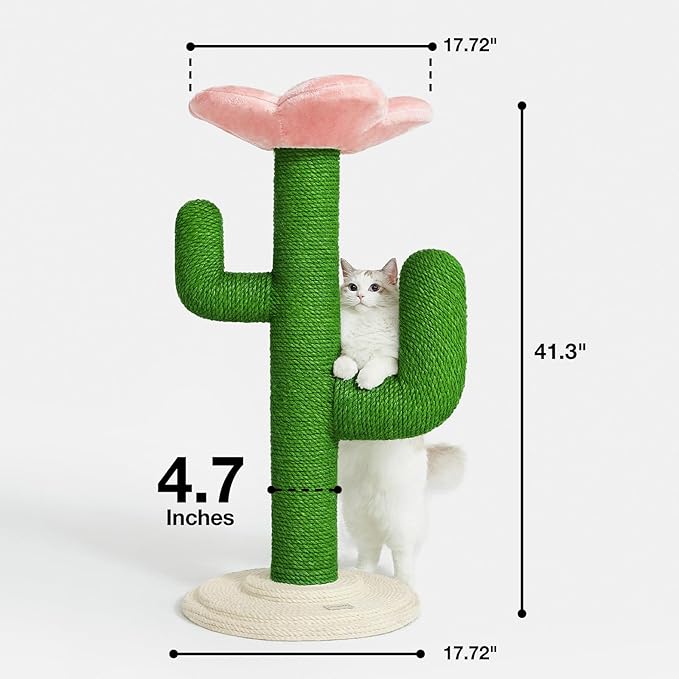 VETRESKA 41.3" Cat Scratching Post with Bed, Tall Cat Scratch Post for Indoor Cats, 2-in-1 Cat Tree Tower, Extra Large Jute Cat Scratcher Durable Cat Scratch Tree Tower with Soft Cozy Fluffy Perch