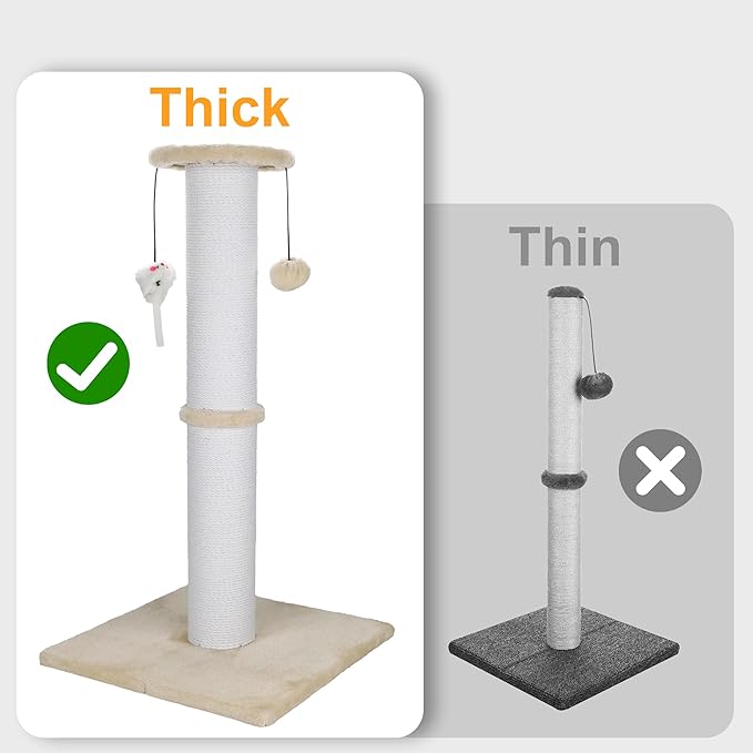 Cat Scratching Post 34 Inches Heavy Duty and Thicker Cat Scratching Post Sisal Rope with Hanging Ball and Mice Scratching Post for Indoor Cats and Adult(Beige)