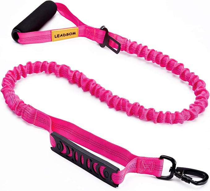 6FT Highly Reflective Heavy Duty Elastic Bungee Medium and Large Dog Leash Shock Absorbing with Comfortable Padded Handle and Traffic Handle Suitable for Training Hot Pink