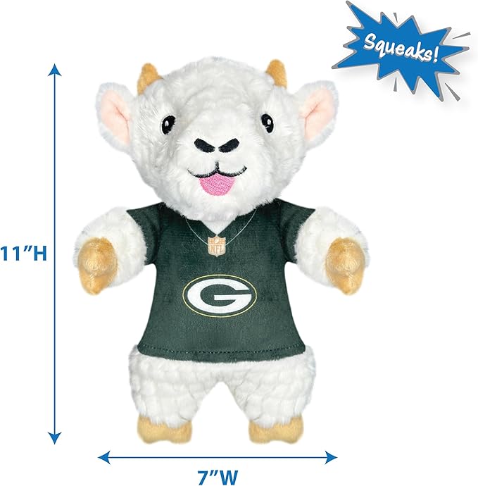 Pets First NFL Green Bay Packers Goat Plush Toy for Dogs and Cats with Squeaker, Wearing a Team Jersey! Fun & Sporty Goat Shaped Dog Chew Toy, Interactive Pet Toy
