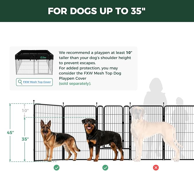 FXW Rollick Unleashed Dog Playpen for Indoor, Yard, RV Camping, 45 inch 16 Panels for Large Dogs│Patented