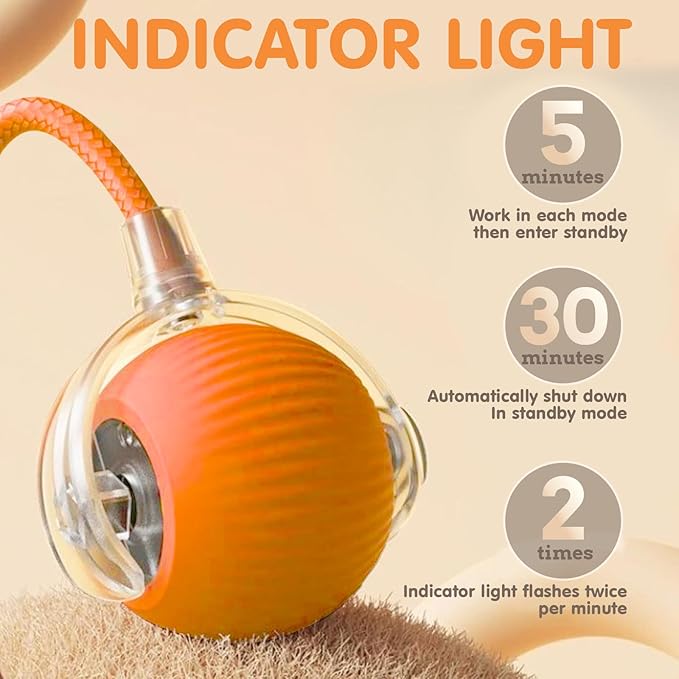 Rocfish Durable Interactive Cat Toys for Indoor Cats, Smart Automatic Cat Chase Ball Toy, Upgraded Speedy Tail Kitten Toy for Bored Indoor Adult Pets (Orange)