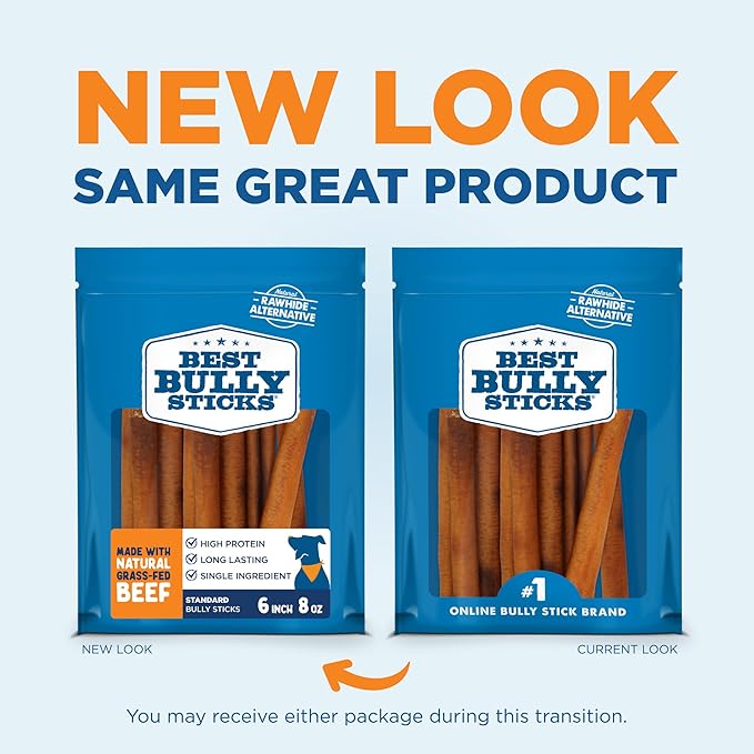 Best Bully Sticks 6 Inch Bully Sticks - 8 oz (Pack of 1) - Natural Grass-Fed, Grain and Rawhide Free, Great for Medium or Large Pets